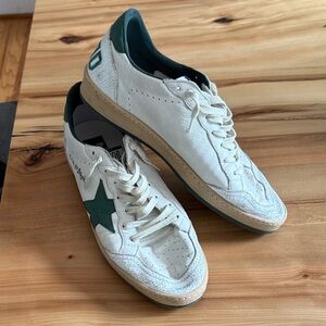 White & Green Men's Low-Top Leather Sneakers